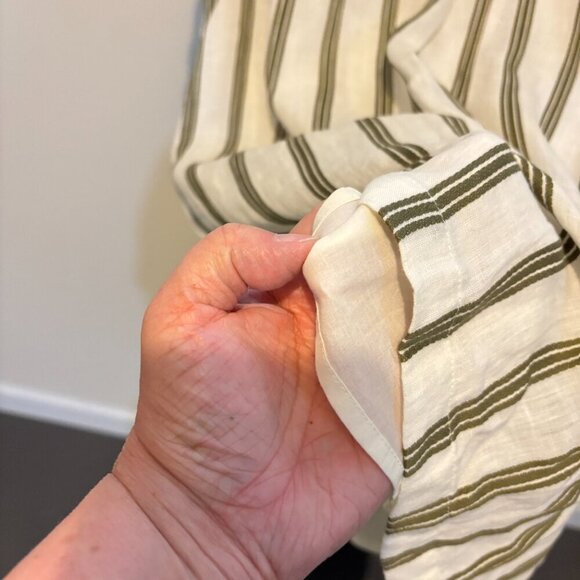 Soft Surroundings Linen Cotton Bell Sleeve Split V Neck Striped Shift Dress - Picture 7 of 10